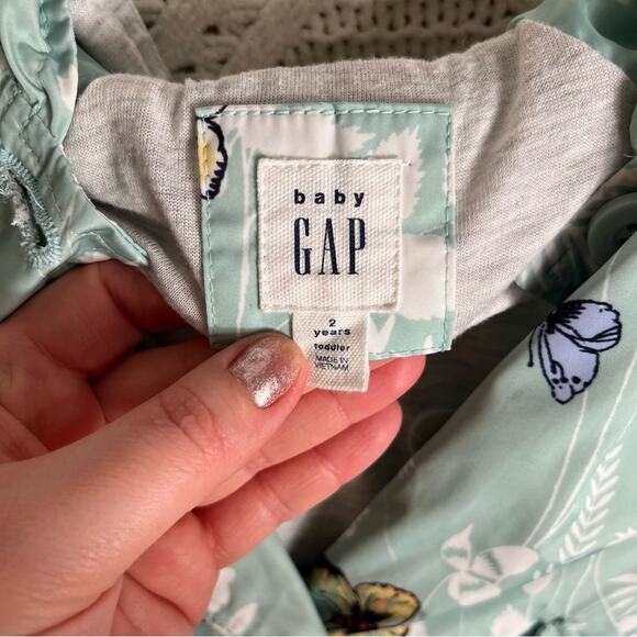 BABY GAP | Girl's Jacket Butterfly Print Raincoat With Hood Mint Green 24 Months - Picture 5 of 9